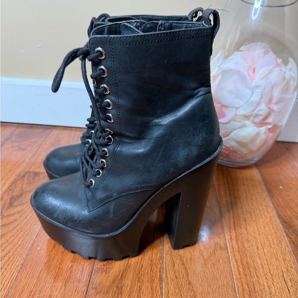 Black Platform Lace-Up Boots